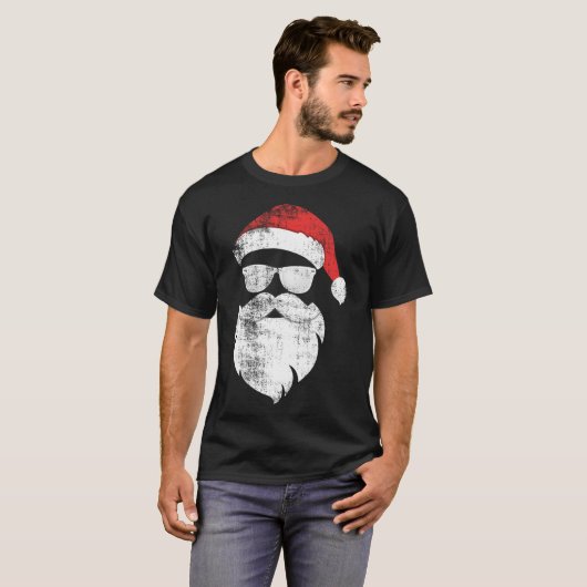 Fun Hipster Santa Face mit Hutbart und Gles Chr T-Shirt (Vorne ganz)