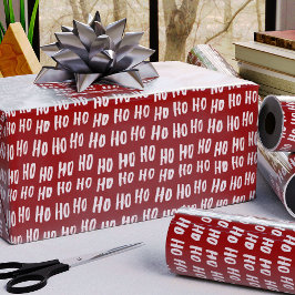 Fun Ho Ho Text Red Holiday Pattern Christmas v2 Geschenkpapier