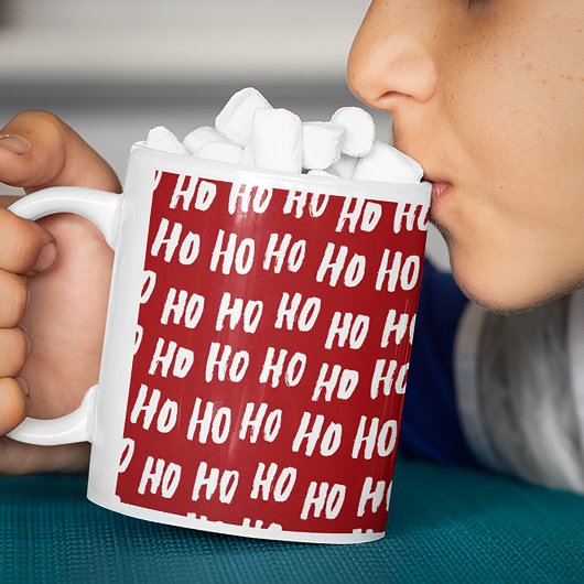 Fun Ho Ho Text Red Holiday Pattern Christmas v2 Kaffeetasse