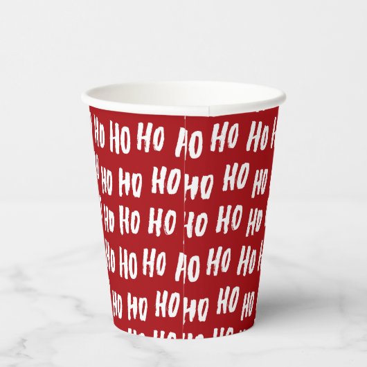 Fun Ho Ho Text Red Holiday Pattern Christmas v2 Pappbecher (Rechts)