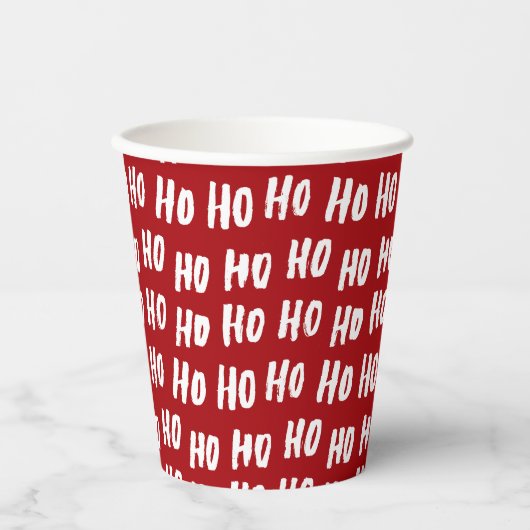 Fun Ho Ho Text Red Holiday Pattern Christmas v2 Pappbecher (Vorderseite)