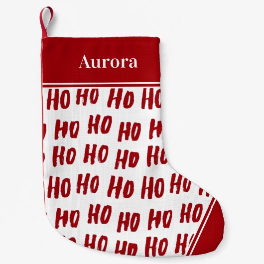 Fun Ho Ho Text Red Holiday Pattern Kleiner Weihnachtsstrumpf (Vorderseite)