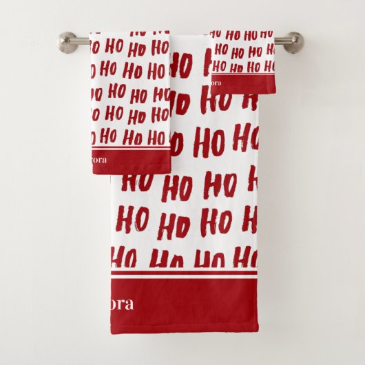 Fun Ho Ho Text Red Holiday Pattern Weihnachten Badhandtuch Set (Insitu)