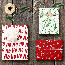 Fun Ho Ho Text Red Holiday Pattern Weihnachten Geschenkpapier Set