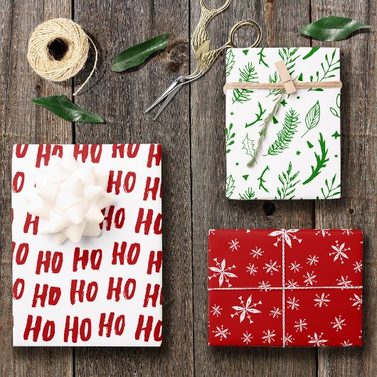 Fun Ho Ho Text Red Holiday Pattern Weihnachten Geschenkpapier Set