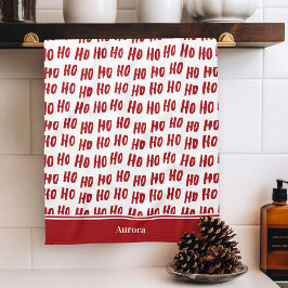 Fun Ho Ho Text Red Holiday Pattern Weihnachten Geschirrtuch