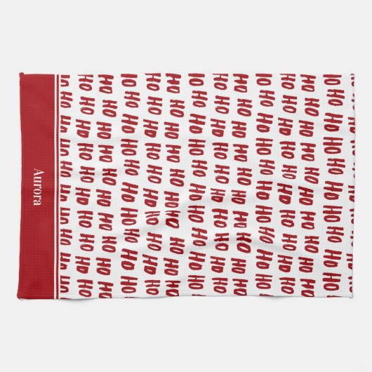 Fun Ho Ho Text Red Holiday Pattern Weihnachten Geschirrtuch (Horizontal)