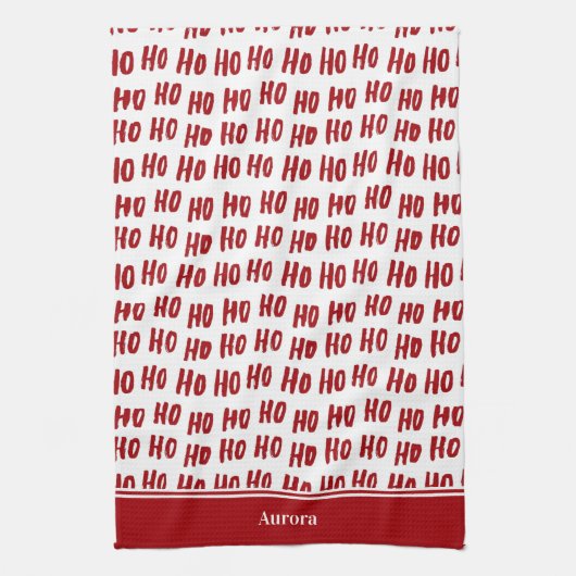 Fun Ho Ho Text Red Holiday Pattern Weihnachten Geschirrtuch (Vertikal)