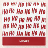 Fun Ho Ho Text Red Holiday Pattern Weihnachten Glasuntersetzer (Vorderseite)