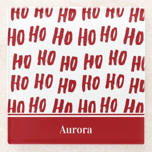 Fun Ho Ho Text Red Holiday Pattern Weihnachten Glasuntersetzer (Vorderseite)