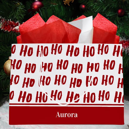 Fun Ho Ho Text Red Holiday Pattern Weihnachten Große Geschenktüte