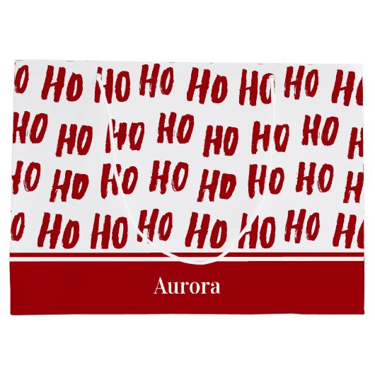 Fun Ho Ho Text Red Holiday Pattern Weihnachten Große Geschenktüte (Rückseite)