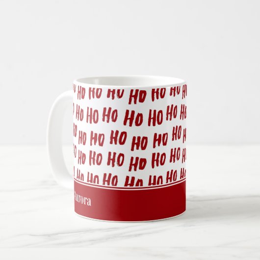 Fun Ho Ho Text Red Holiday Pattern Weihnachten Kaffeetasse (Vorderseite Links)
