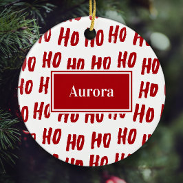 Fun Ho Ho Text Red Holiday Pattern Weihnachten Keramik Ornament