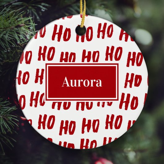 Fun Ho Ho Text Red Holiday Pattern Weihnachten Keramik Ornament