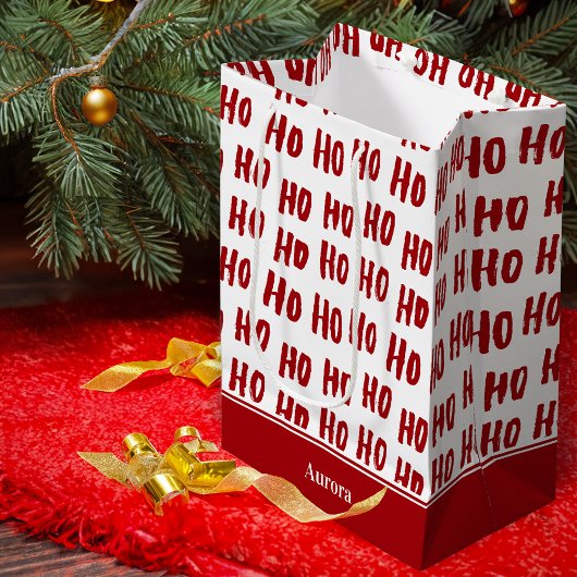 Fun Ho Ho Text Red Holiday Pattern Weihnachten Mittlere Geschenktüte