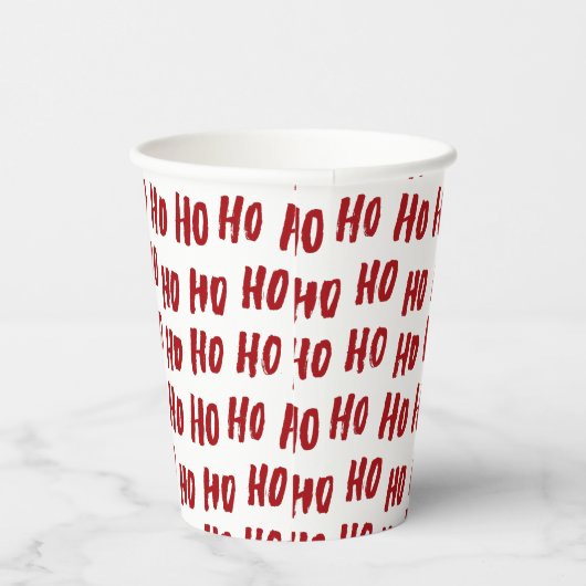 Fun Ho Ho Text Red Holiday Pattern Weihnachten Pappbecher (Rechts)