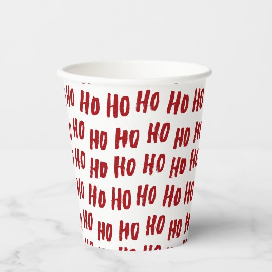 Fun Ho Ho Text Red Holiday Pattern Weihnachten Pappbecher (Vorderseite)
