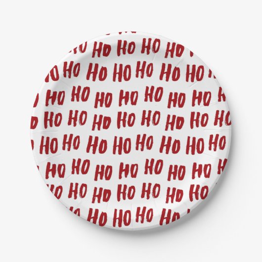 Fun Ho Ho Text Red Holiday Pattern Weihnachten Pappteller (Vorderseite)