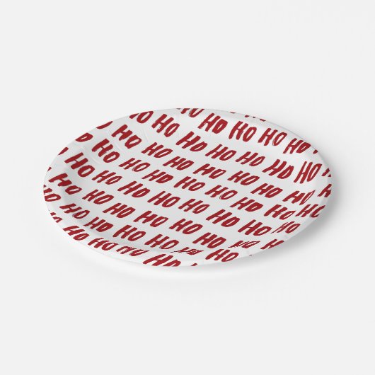 Fun Ho Ho Text Red Holiday Pattern Weihnachten Pappteller (Schrägansicht)