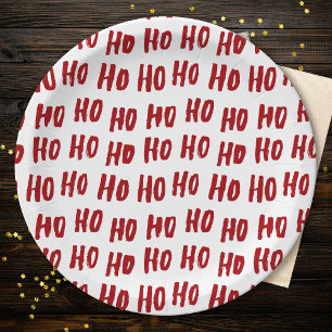 Fun Ho Ho Text Red Holiday Pattern Weihnachten Pappteller