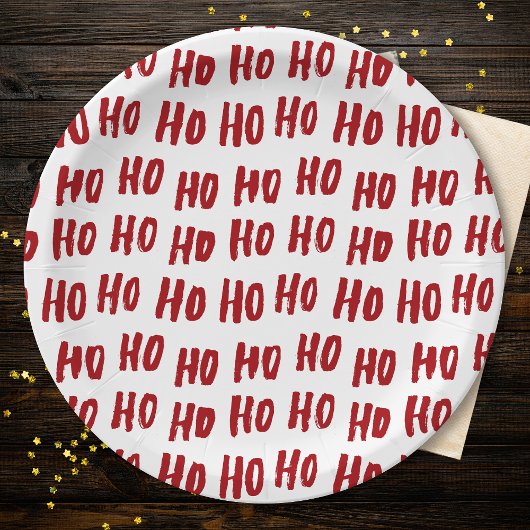 Fun Ho Ho Text Red Holiday Pattern Weihnachten Pappteller