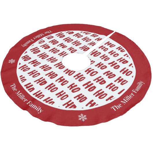 Fun Ho Ho Text Red Holiday Pattern Weihnachten Polyester Weihnachtsbaumdecke (Schrägansicht)