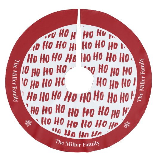 Fun Ho Ho Text Red Holiday Pattern Weihnachten Polyester Weihnachtsbaumdecke (Vorderseite)