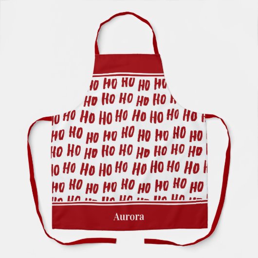 Fun Ho Ho Text Red Holiday Pattern Weihnachten Schürze (Vorderseite)