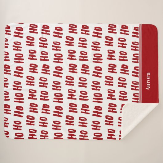Fun Ho Ho Text Red Holiday Pattern Weihnachten Sherpadecke (Vorderseite (Horizontal))
