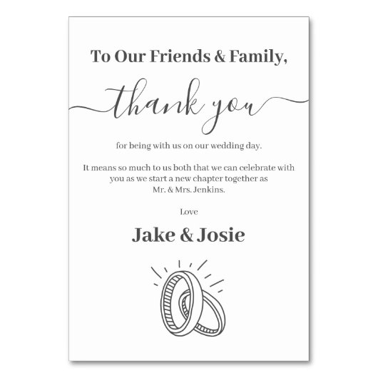 Fun Hochzeitsringe danke Table Card (Vorderseite)