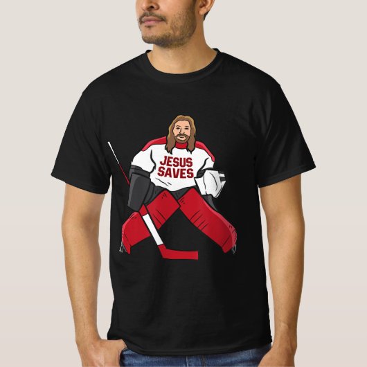 Fun Hockey Jesus Rette Hockey Goalie T-Shirt (Vorderseite)