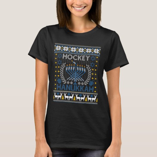 Fun Hockey Menorah Hanukkah Judenfestival Holida T-Shirt (Vorderseite)