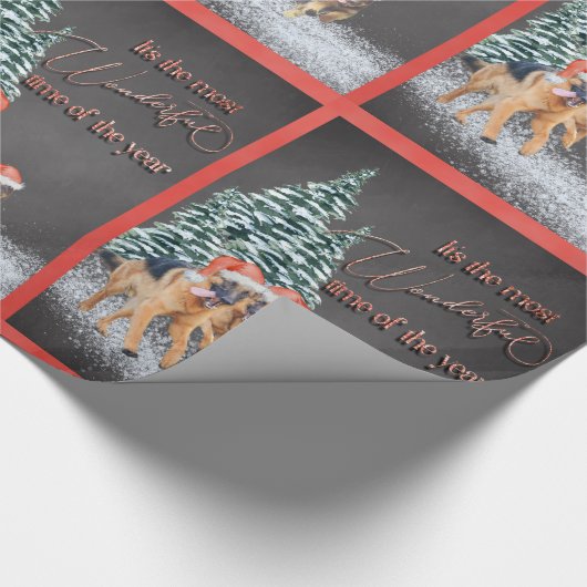 Fun Holiday German Shepherds mit Weihnachtsmannmüt Geschenkpapier (Ecke)