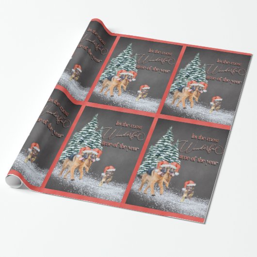 Fun Holiday German Shepherds mit Weihnachtsmannmüt Geschenkpapier (Ungerollt)