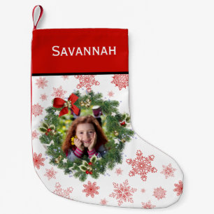 Fun Holiday Wreath Foto Rahmen Rote Schneeflocken Kleiner Weihnachtsstrumpf