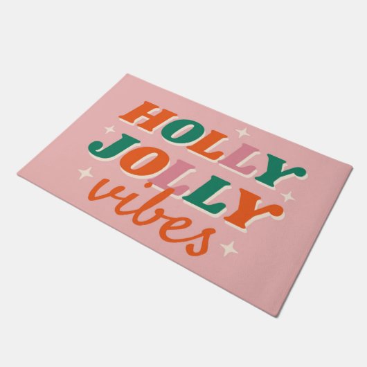 Fun Holly Jolly Vibes Weihnachtsdesign Fußmatte (Schrägansicht)