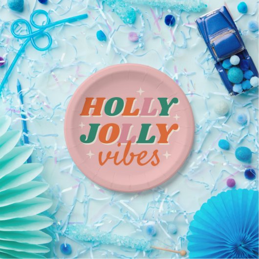 Fun Holly Jolly Vibes Weihnachtsdesign Pappteller (Party)