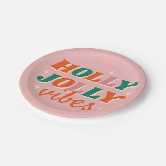 Fun Holly Jolly Vibes Weihnachtsdesign Pappteller (Schrägansicht)