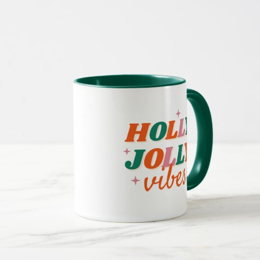 Fun Holly Jolly Vibes Weihnachtsdesign Tasse (VorderseiteRechts)