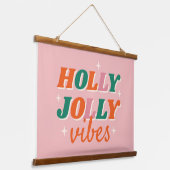 Fun Holly Jolly Vibes Weihnachtsdesign Wandteppich Mit Holzrahmen (Gewinkelt)