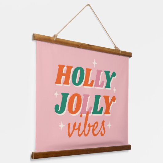 Fun Holly Jolly Vibes Weihnachtsdesign Wandteppich Mit Holzrahmen (Gewinkelt)