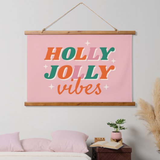Fun Holly Jolly Vibes Weihnachtsdesign Wandteppich Mit Holzrahmen (Schlafzimmer)