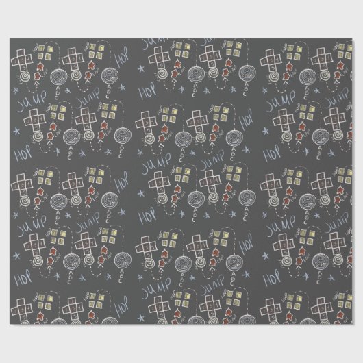 Fun Hopscotch Educational Kids Chalk Muster Gray Geschenkpapier (Flach)