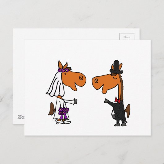 Fun Horse Briand Groom Wedding Design Postkarte (Vorne/Hinten)