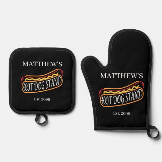 Fun Hot Dog Stand Ofenhandschuh & Topflappen-Set (Vorderseite)