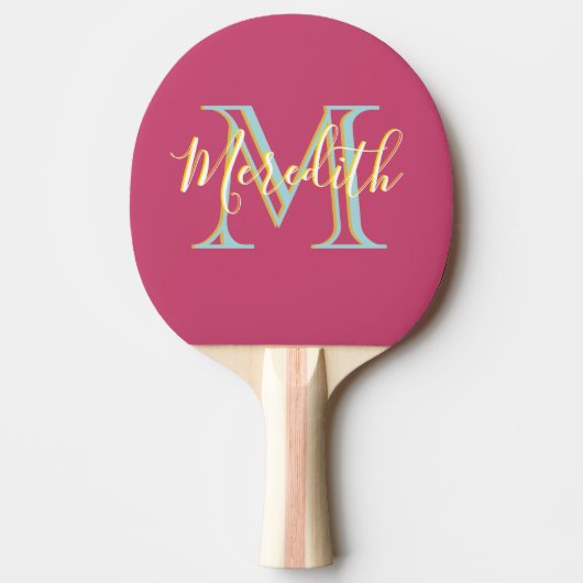 Fun Hot Pink Blue Yellow Custom Monogram Name  Tischtennis Schläger (Vorderseite)