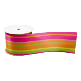 Fun Hot Pink, Lime Green und Deep Orange Streifen Satinband