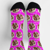 Fun Hot Pink Newlyweds Foto Pattern Socken (Oben)