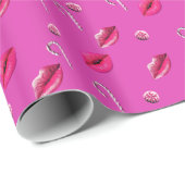 Fun Hot Pink Peppermint Kisses Design Geschenkpapier (Rolleneckpunkt)